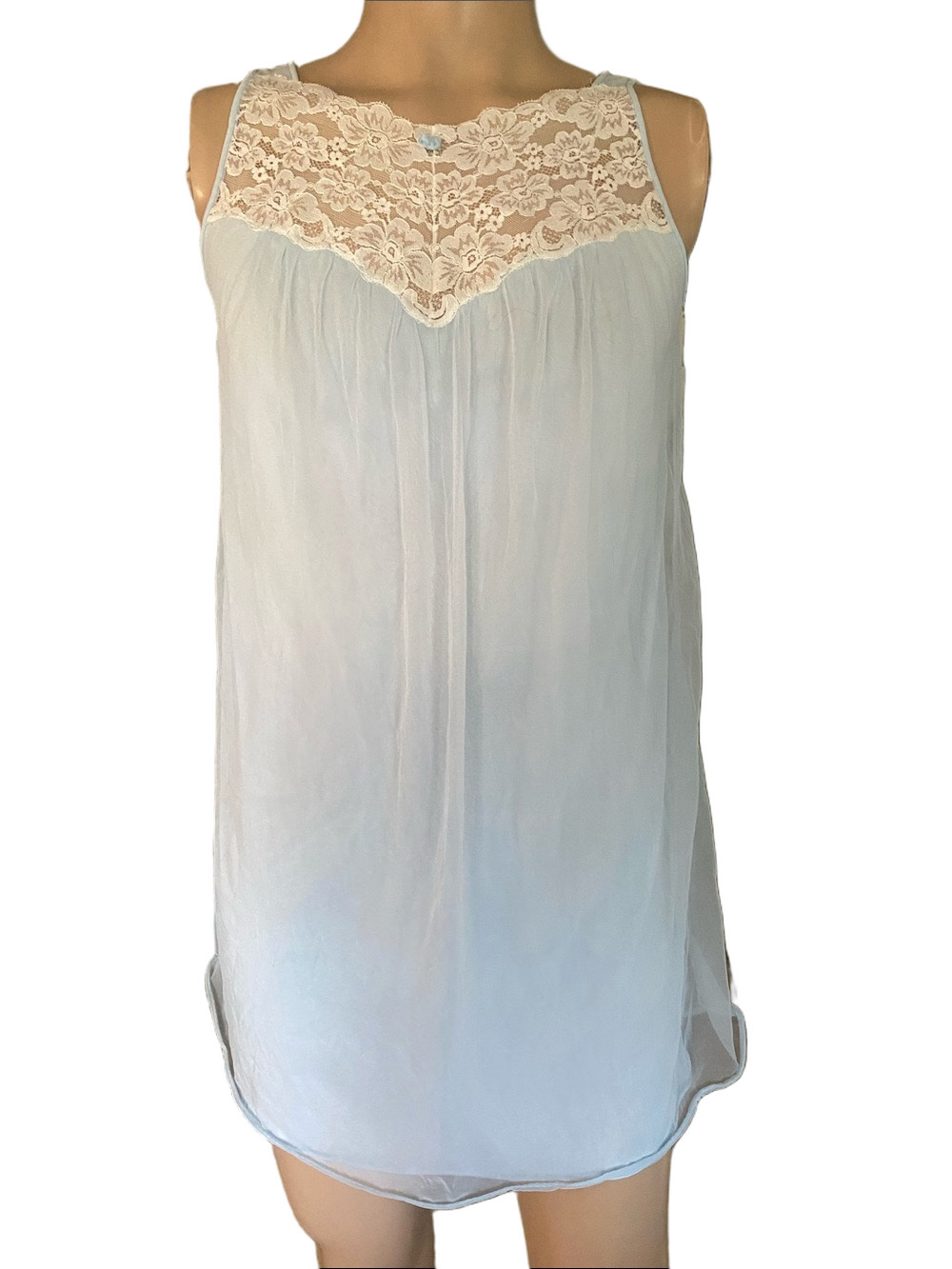 Kayser vintage Light Blue Lace Yoke Nightgown - Women's Sleepwear